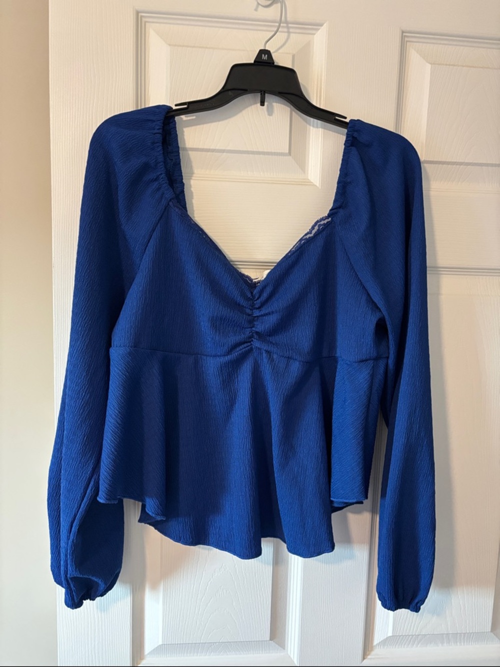 Altar'd State Royal Blue Long Sleeve Peplum Blouse
